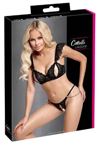 Cottelli Collection Veļas Komplekts Krūšturis un Stringi 85B/L ar ziedu mežģīni un stīpiņām