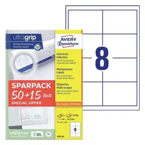 Avery Zweckform 4782-65 Self-Adhesive Rectangle Labels White Permanent 97 x 67.7 mm 520 pcs