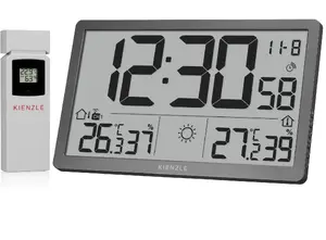Bresser KIENZLE Jumbo NEO LCD Weather Wall Clock grey with large digital display and temperature measurement