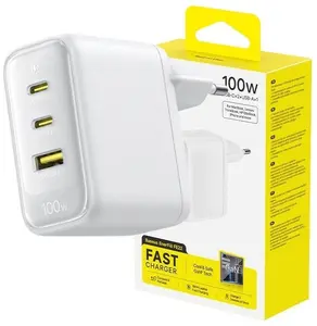 Сетевое зарядное устройство PowerNeed Baseus Enerfill FE22 100Вт 2 Type-C и 1 USB Белое