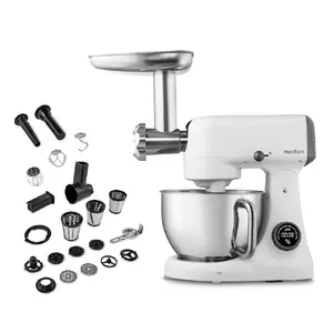 MEDION MD12600 Food Processor 800 W 4.6 L White with Stainless Steel Bowl LED Display Kneading Function Meat Mincer 8 Speeds Pulse Function
