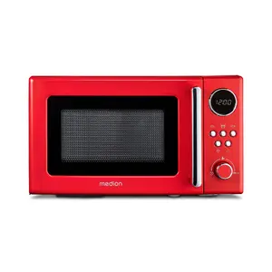 MEDION MD 15000 Red Solo Countertop Microwave 20 L 800 W with 5 Power Levels and Built-in Display