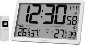 Bresser KIENZLE Jumbo NEO LCD Weather Wall Clock baltas sienas pulkstenis ar laika ziņu funkciju