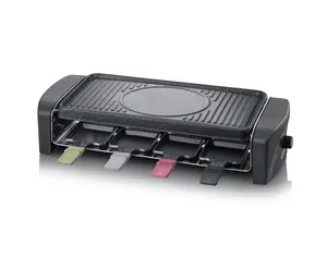 SEVERIN RG 9646 Raclette Grill, 1400 W, Rectangular, Black, with 8 Pans and 415 x 210 mm Grill Surface