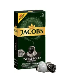Kafijas kapsulas Jacobs Espresso 12 Ristretto Nespresso sistēmai, intensitāte 12, arabikas un robustas maisījums