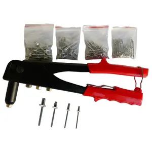 Beast 8010906 rokas kniežu pistole ar metāla korpusu un 50 kniedēm izmēros no 2.4 mm līdz 4.8 mm
