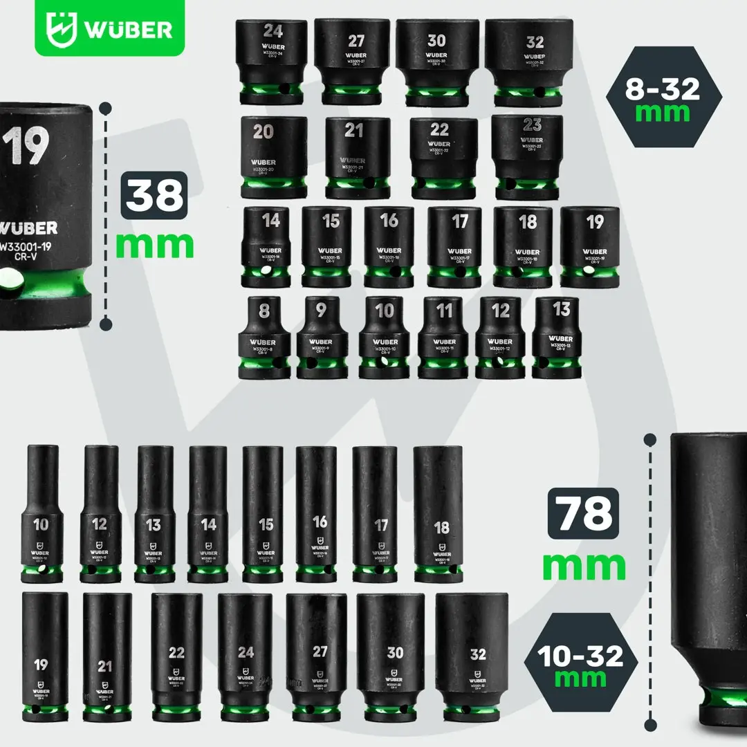 WUBER W33001 Impact Socket Set 35-Piece 1/2" Photo 9
