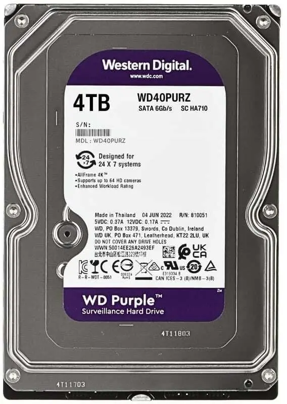 Hikvision HDD-WD40PURZ/R Cietais disks 4TB Atjaunots