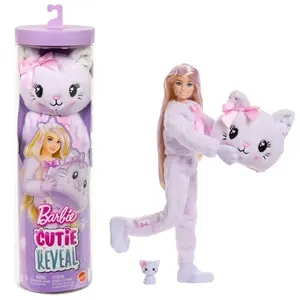 Barbie Cutie Reveal Doll & Accessories, Cuddly Series Kitten with 10 Surprises