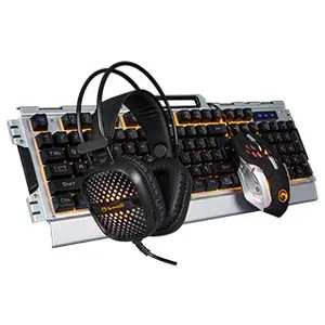 Marvo CM303 spēļu tastatūras un peles komplekts vadu USB pilna izmēra membrānas ar apgaismojumu melns un sudraba