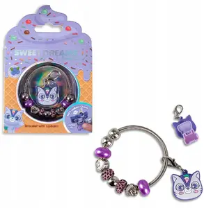 KIDS Sweet Dreams KL11703 Purple Cat Bracelet with Hidden Lip Balm Lipstick