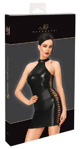 Noir Dress Lacing L Черное мини-платье с шнуровкой по бокам Халтер Powerwetlook Полиэстер Эластан Полиуретан