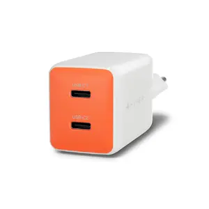 HYPER HyperJuice Flex 45W GaN Charger Indoor AC with 2 USB 2.0 and 2 USB Type-C Ports for Laptop Smartphone Headset Portable gaming console White Orange
