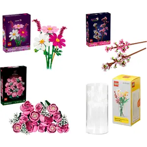 LEGO Botanicals Pink Bouquet Bundle with Vase construction set featuring 1390 pieces for creative adult building and home decoration