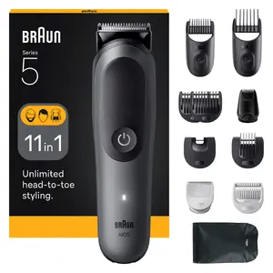 Braun AIO5560 Hair Trimmer and Clipper in Black and Grey with Lithium-Ion Battery and Adjustable Hair Length from 0.5 mm to 2.1 cm