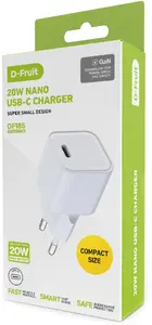 D-Fruit DF185 Nano USB-C Sienas Lādētājs 20W GaN ar Power Delivery un Quick Charge 3.0