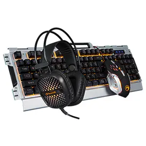 Marvo CM303 Gaming Keyboard and Mouse Wired USB Full-size Membrane 104 Keys Black and Silver with Backlight
