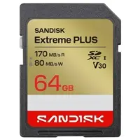 SanDisk SDXC 64GB Extreme PLUS Memory Card UHS-I U3 V30 Class 10 Read 170 MB/s Write 80 MB/s