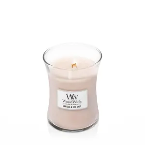 WoodWick 92191 aromatizēta vaska svece ar jasmīna, jūras sāls un vaniļas aromātu stikla traukā