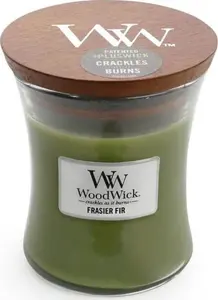 Vidēja izmēra aromatizētā svece WoodWick Fraser Fir ar koka degli Pluswick Innovation