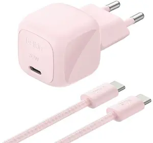Belkin BoostCharge WCA008KQ2MPK-B6 Indoor AC Laptop Charger with USB Type-C Port 30W Power Delivery and 2 Meter Pink Cable
