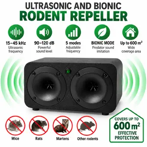 Ультразвуковой и бионический отпугиватель грызунов XTREME EB98424220#, 5 режимов, частота 15–45 кГц, площадь действия 600 кв. м
