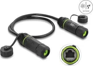 Delock Dual Kabelverbinder RJ45 Buchse zu RJ45 Buchse Cat.6A zum Einbau mit M20 x 1,5 mm Gewinde IP68 staub- und wasserdicht 0,5 m schwarz (91839)