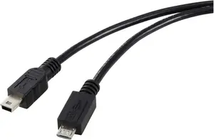 Кабель USB 2.0 Renkforce RF-5720368 с разъемами Micro-USB B и Mini-USB B, длина 0.5 м, скорость передачи данных 0.48 Гбит/с, черный