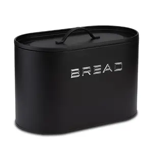 Nava Noir Oval Metal Bread Box with Airtight Lid and Handle, Black
