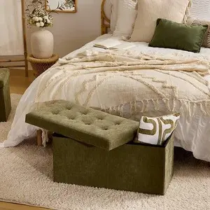 Atmosphera Lysandre Double Ottoman Green Polyester and MDF