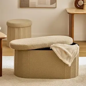 ATMOSPHERA Fink Double Ottoman Beige Polyester MDF