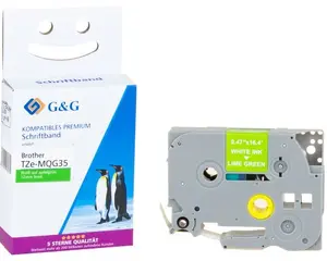 G&G 16826 Continuous Label-Making Tape White on Green TZe 1.2 cm 5 m Compatible with Brother P-Touch