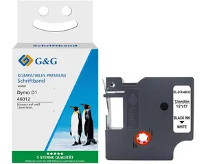 G&G 18788 D1 nepārtrauktā uzlīmju lente Melna uz baltas 1.2 cm x 7 m