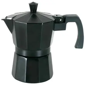 Domotti Negra Espresso Maker for 3 Cups Made of Aluminum with Black Coating Compatible with Gas Electric Halogen and Ceramic Hobs 150 ml Capacity