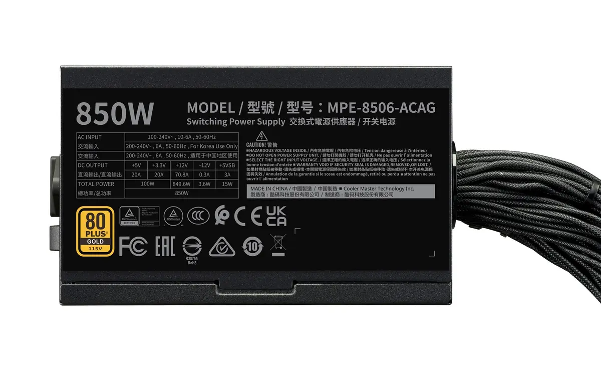 Блок питания Cooler Master MWE GOLD 850 V3 ATX 3.1 Non-Modular Photo 4