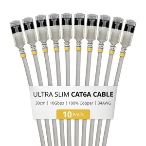StarTech 30см Серый Ультратонкий Кабель Ethernet Cat6A 10 Штук Snagless FTP Медный Провод 34AWG RJ45 Патч-корд 10Гбит/с
