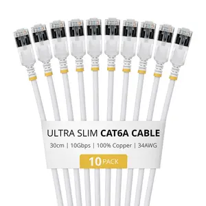 StarTech.com 30cm White Ultra Slim Cat6A Ethernet Cable 10 Pack Snagless FTP Pure Bare Copper Wire 34AWG RJ45 Network Patch Cord