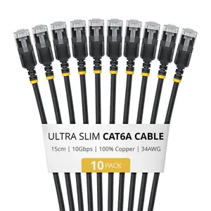 StarTech.com 15см Черный Ультратонкий Сетевой Кабель Cat6A 10 Штук Snagless FTP Медный 34AWG RJ45 Патч-корд