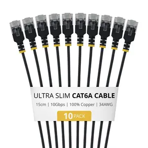 StarTech 15см Черный Ультратонкий Сетевой Кабель Cat6A 10 шт. UTP Медный Провод 34AWG RJ45 Патч-корд 10Гбит/с