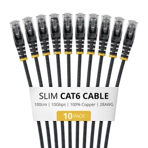 StarTech N6PAT100CMBKS10PK 1м Черный Тонкий Кабель CAT6 10 Штук Беззащелочный 100W PoE UTP LSZH 28AWG RJ45 Сетевой Патч-корд