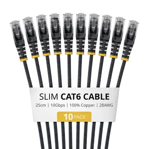 Сетевой патч-корд StarTech Slim CAT6 0.25м черный 10 штук UTP LSZH 28AWG 100W PoE RJ-45