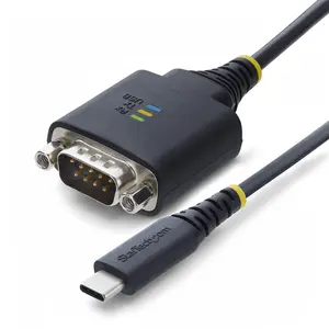 StarTech USB-C to Serial Adapter Cable 1ft COM Retention FTDI Chipset Type-C to Male DB9 RS232 with Status LEDs