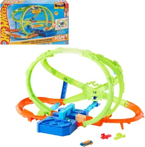 Mattel Hot Wheels Stunt Tracks Hypersphere Crash trases un auto komplekts ar 1 mašīnu 1:64 mērogā bērniem vecumā no 5 līdz 8 gadiem