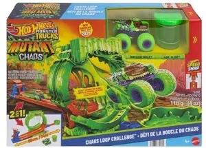 Hot Wheels Monster Trucks Mutant Chaos Loop Challenge rotaļu komplekts ar Wreckin Wolf rotaļu automašīnu un gļotām