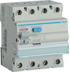 Hager CFC463J Дифференциальный автоматический выключатель 4-полюсный 63А 0.3А тип AC