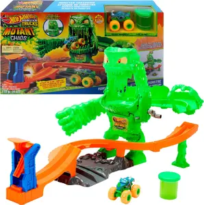 MATTEL Hot Wheels Monster Trucks Mutant Monster Takedown rotaļu komplekts ar rotaļu mašīnu un slaimu