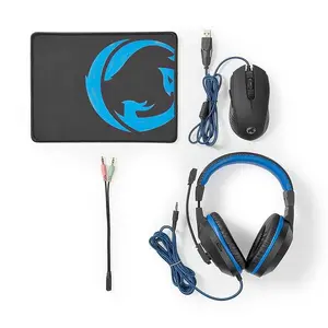 Nedis GCK31100BK 3-in-1 Gaming Combo Set with Headphones Mouse and Mouse Pad Black and Blue