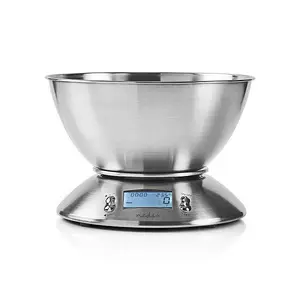 Nedis KASC111SI Silver Digital Kitchen Scale with Stainless Steel Surface, Timer and Thermometer Functions