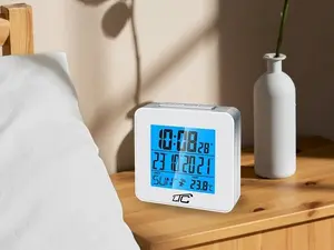 Lamex LXSTP04S LTC Radio-Controlled Alarm Clock with LED Display, Thermometer, Date, Timer, and Silver Finish