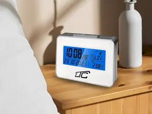 Lamex LXSTP05S Radio Controlled Alarm Clock with Thermometer LED Display Silver-White